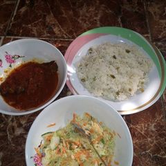A picture of Rice, stew n coslow.