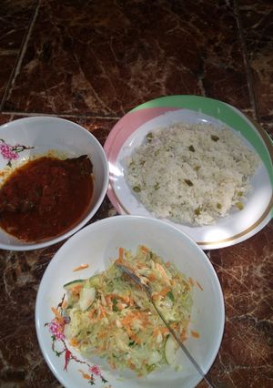 A picture of Rice, stew n coslow.