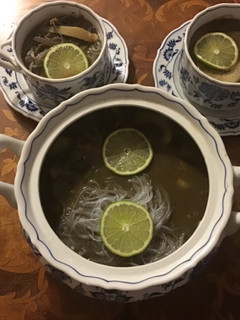 A picture of California Farm Vietnamese Duck Pho soup dinner.