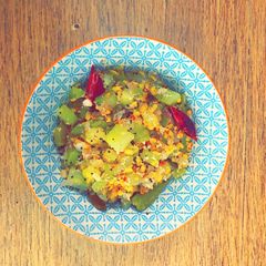 A picture of Chayote squash/chow chow poriyal.