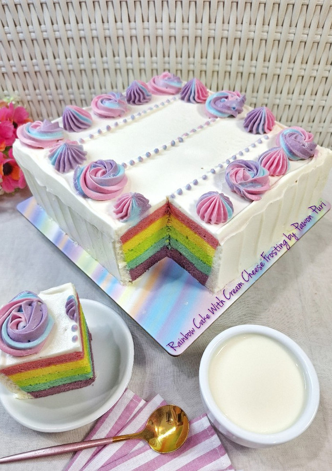 Foto resep Rainbow Cake with Cream Cheese Frosting, Super Yummy🤤😍