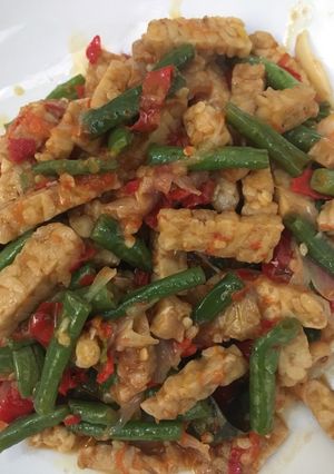 Foto resep Tumis kacang panjang tempe simple maknyuss
