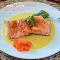 Foto principal de Salmón con salsa de mango judías verdes y zanahorias (Thermomix)