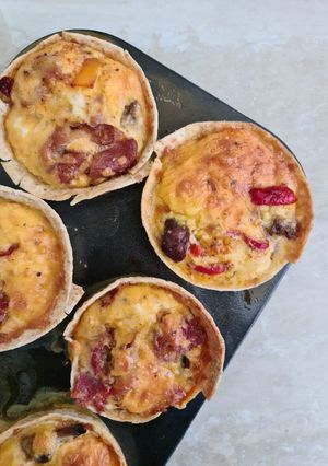 A picture of Individual quiches.