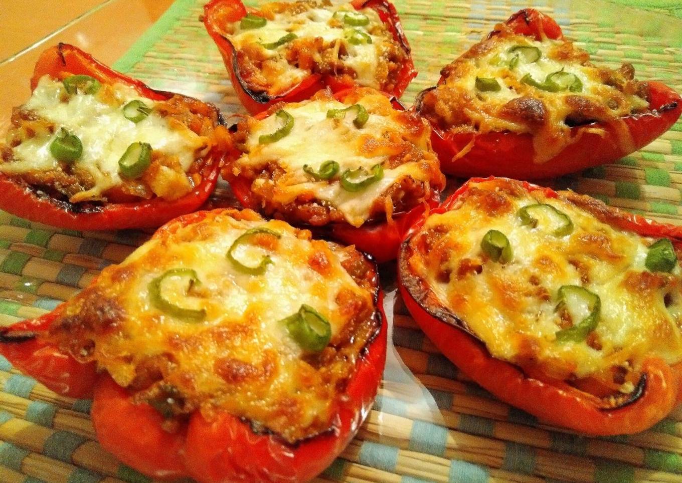 Pimientos rellenos Tex Mex. Con carne picada y verduras