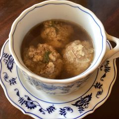 A picture of California Farm Wagyu Meatball Soup.