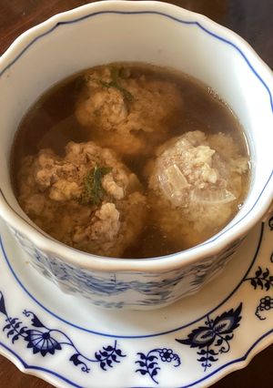 A picture of California Farm Wagyu Meatball Soup.