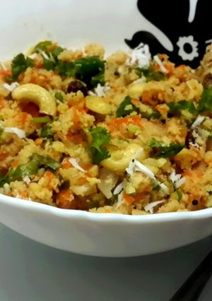 A picture of Carrot and Nuts Semolina Upma.