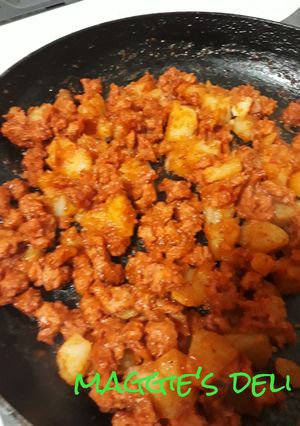 Una foto de Chorizo de soya con papa