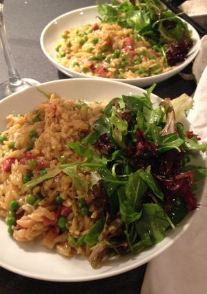 A picture of Pea and Pancetta Pasta Risotto.