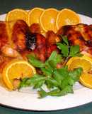 Pollitos asados con salsa naranja soja