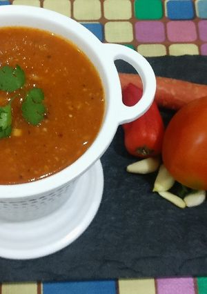A picture of Carrot, tomato & cabbage ki chutney or gravy.