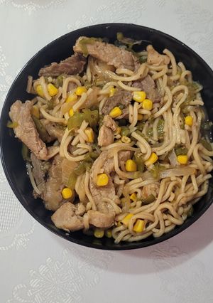 Una foto de Noodles de cerdo ibérico