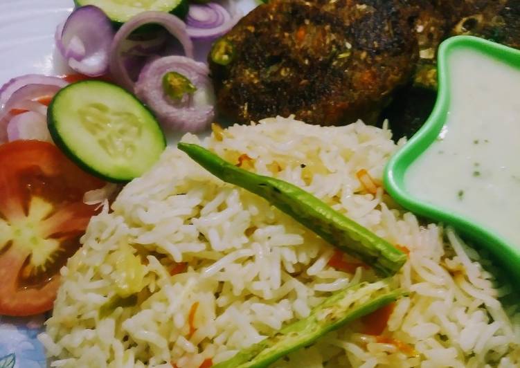 Recipe of Homemade Healthy platter(veg kabab and veg rice with raita)