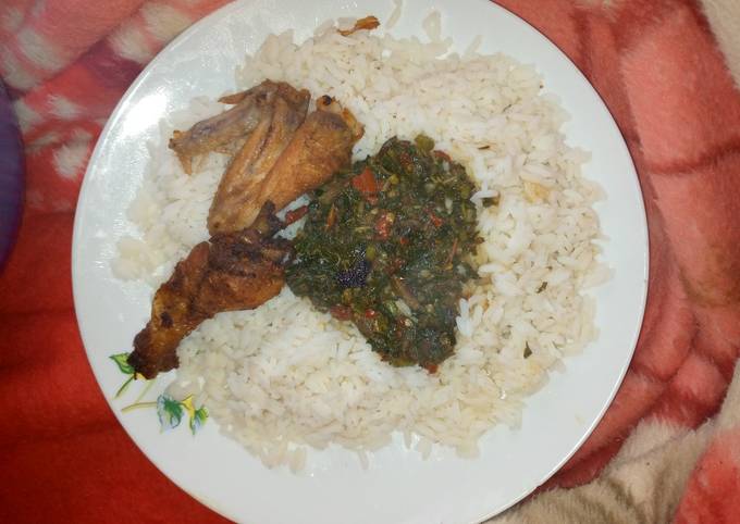 Recipe of Award-winning White rice with vegetable soup nd fried chicken