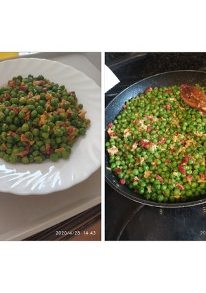 Una foto de Guisantes salteados con chorizo