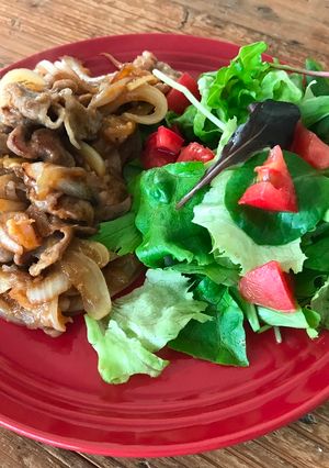 A picture of Ginger pork (shogayaki) with secret ingredient.