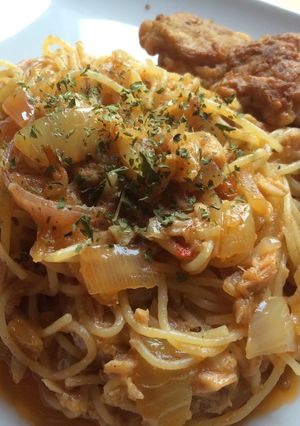 Foto resep Spaghetti sauce tuna with chicken karaage