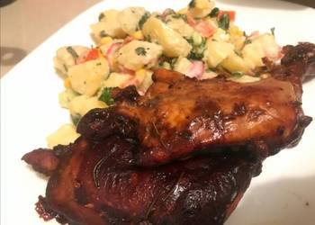 Best Recipe Baked chicken in BBQ sauce and potato salad Delicious Perfect