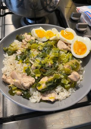A picture of Chicken and Spring Onion Zōsui (Japanese Rice Porridge).