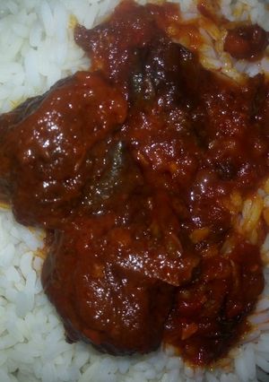 A picture of While rice and stew.