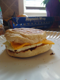A picture of Bacon egg and cheese sandwich.