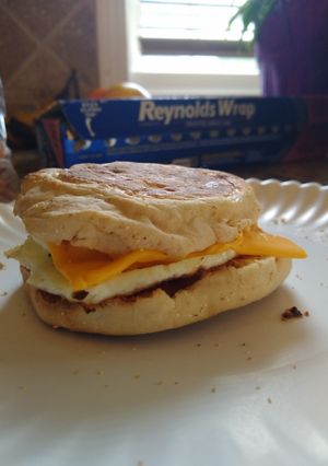 A picture of Bacon egg and cheese sandwich.