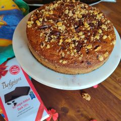 A picture of Pumpkin cake with walnuts and lindt chocolate.