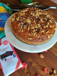 A picture of Pumpkin cake with walnuts and lindt chocolate.
