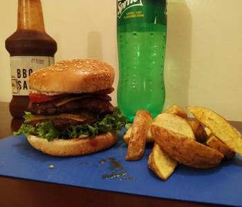 Update, Serving Recipe Double cheese burger Delicious
