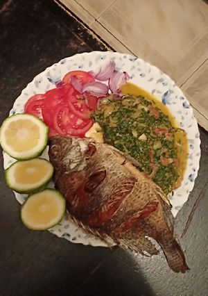 A picture of Fish with traditional veges and kachumbari.