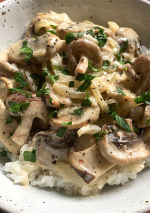 A picture of Mushroom Stroganoff Rice Bowl.