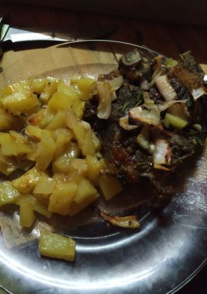 Una foto de Carne entera con papas al horno