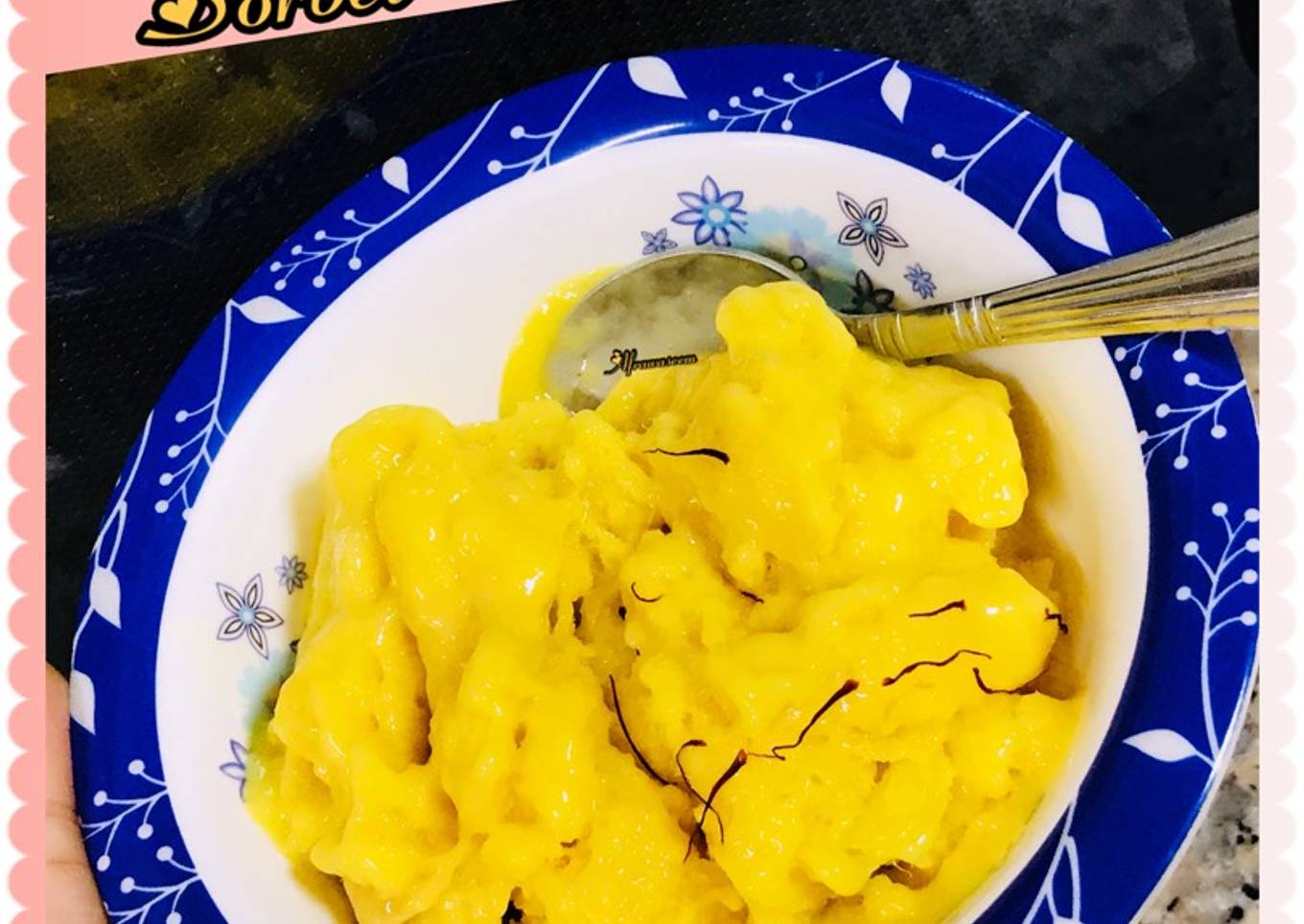 Mango sorbet with dash of saffron