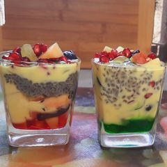 A picture of Fruity Custard With Basil Seeds.