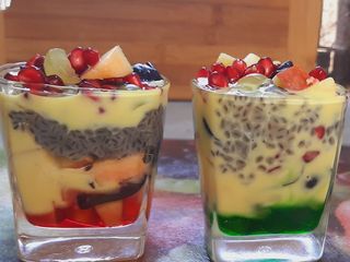 Fruity Custard With Basil Seeds