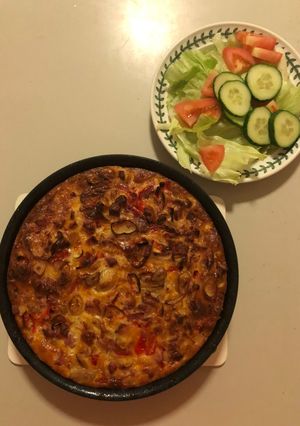 A picture of Use-up Ham, Shallot, Chili & Pepper Frittata.