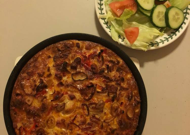 Step-by-Step Guide to Prepare Speedy Use-up Ham, Shallot, Chili &amp; Pepper Frittata