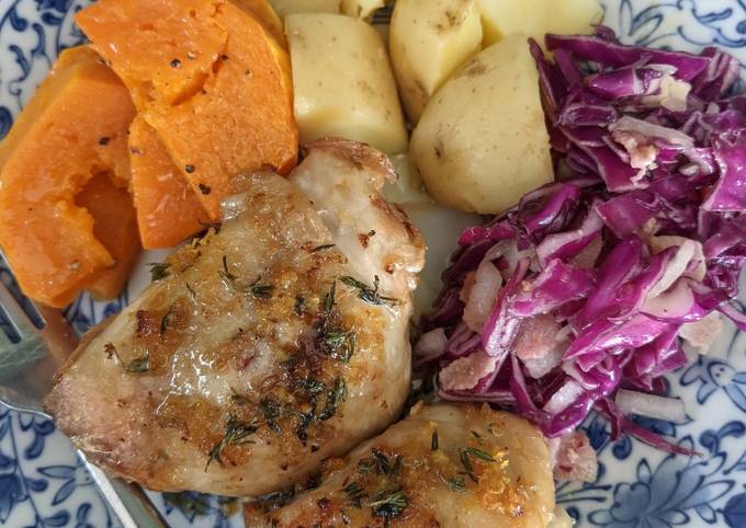 Honey lemon & thyme chicken (with) roasted butternut squash