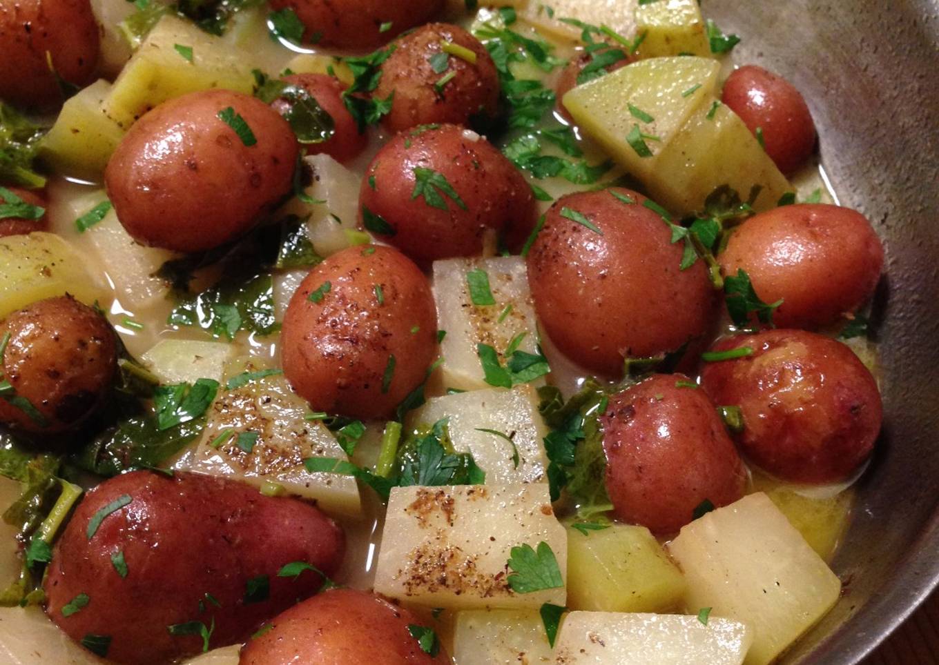 Braised Kohlrabi and Red Potatoes