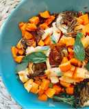 Ensalada templada de quinoa con boniato asado y bimi, nutritiva para la lactancia