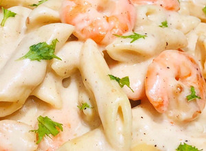 A picture of Creamy White Sauce Shrimp Pasta 🍤.