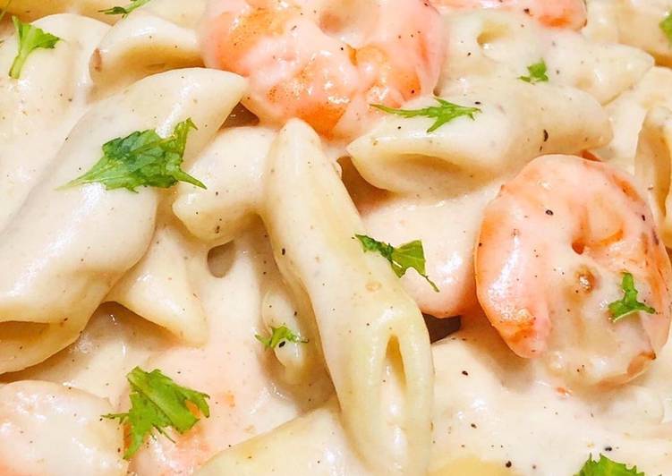 Creamy White Sauce Shrimp Pasta 🍤