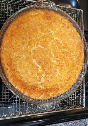 A picture of Impossible Pie : Makes it's own crust-HILBILLY COCONUT PIE.