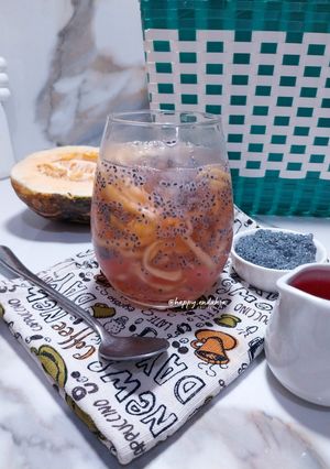 Foto resep Es Blewah Selasih (Sirup Frambozen Homemade)