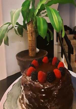 Una foto de Pastel de chocolate con frutos rojos 🍓🍫