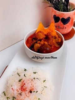 عکسی از دستور چلو خورشت قیمه با قارچ 🍄