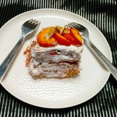 A picture of Almonds peach cream lasagna.