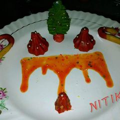 A picture of Choco lava modak (with green lava).