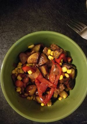 Una foto de Pollo oriental con plátano :)